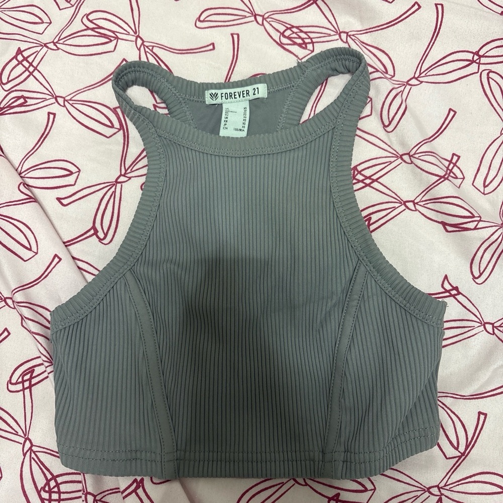 Forever 21 Grey Ribbed High-Neck Crop Tank